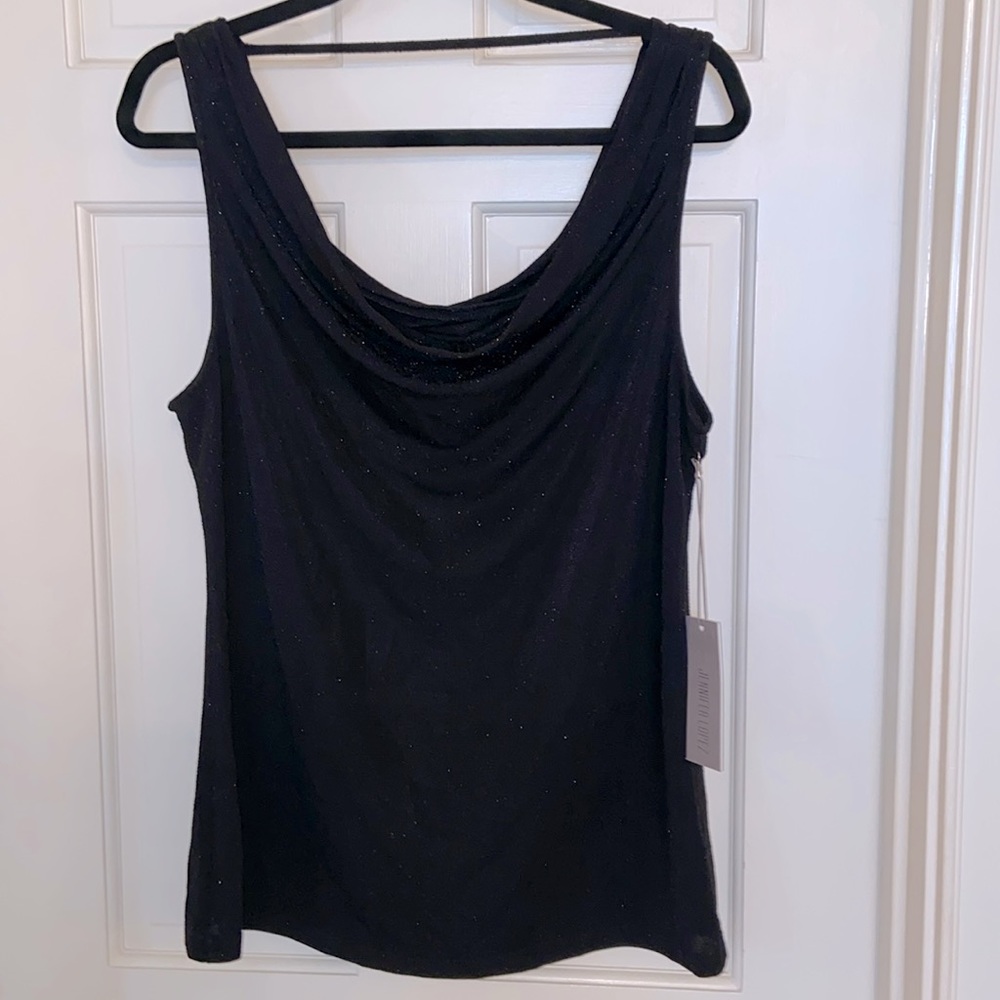 J Lo Black Sleeveless Top with Metallic Threads